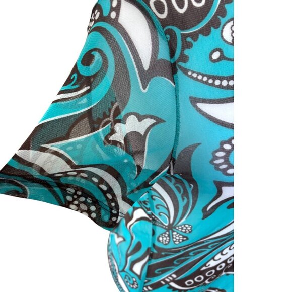 VINTAGE Y2K KAREN KANE RETRO FUNKY TURQUOISE GRAPHIC‎ SHEER TOP M/L - Picture 4 of 6